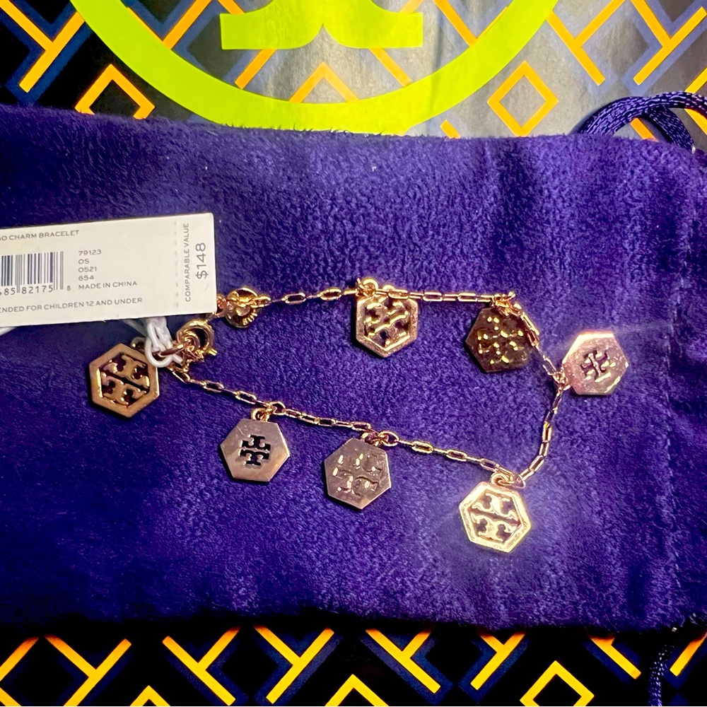 *Sold* Tory Burch Hex Logo Charm Bracelet (Rose Gold)